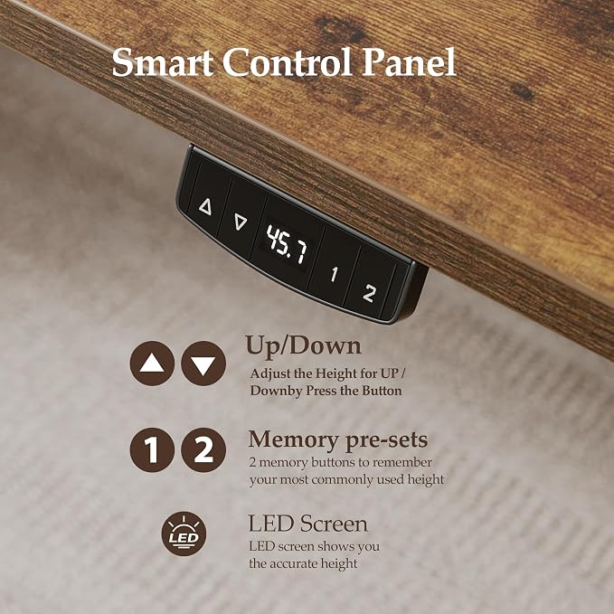 Klicelor 40 Inch Electric Standing Desk, Height Adjustable Office Desk, Sit Stand Up Computer Desk with Memory Preset, Two-Piece Desktop, Rustic Brown