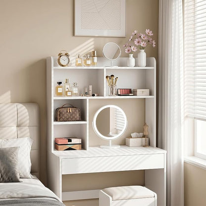 SUPER DEAL Desktop Bookshelf, Countertop Storage Hutch with 3 Shelves for Computer Desk, 2-Tier Display Rack, Multipurpose Wood Desk Hutch Storage Organizer for Home Office Dorm, White