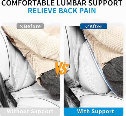 Lumbar Support Pillow for Car Seat, Office Chair Leather Memory Foam Lower Back Cushion for Back Pain Relief Improve Posture, Ergonomic Back Rest for Gaming Chair, Off-White (Beige), 1PC
