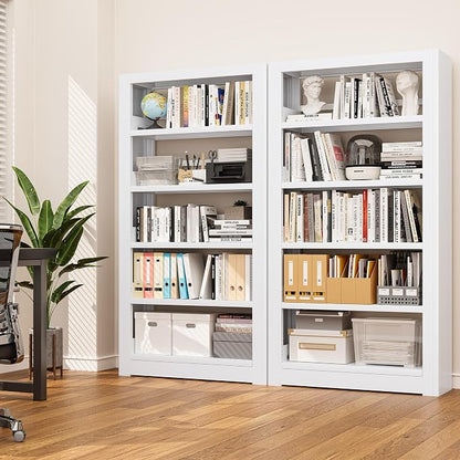 Heavy Duty Metal Bookshelf, 5 Shelf Adjustable Bookcase, 69’’ Tall Modern Bookshelves, Open Book Shelf Organizer, Large Sturdy Book Case for Living Room, Library, Office, White Book Shelf