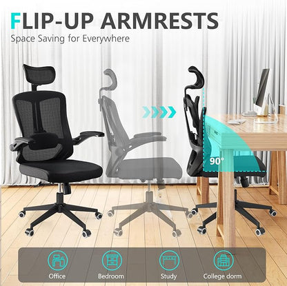 balmstar Office Chair Desk Chair, Ergonomic Mesh Computer Chair with 90-130° Recline & 360° Smooth-Rolling Casters, Adjustable Lumbar Support Task Chair, Comfortable for Women, Teens(A-All Black)