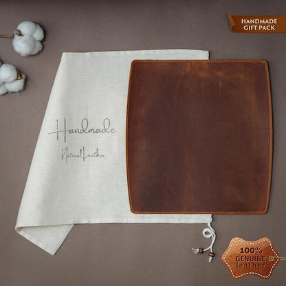 Personalized Handmade Leather Mouse, Handcrafted Leather Mouse Mat for Office, Protective Mouse Pad, Dark Brown