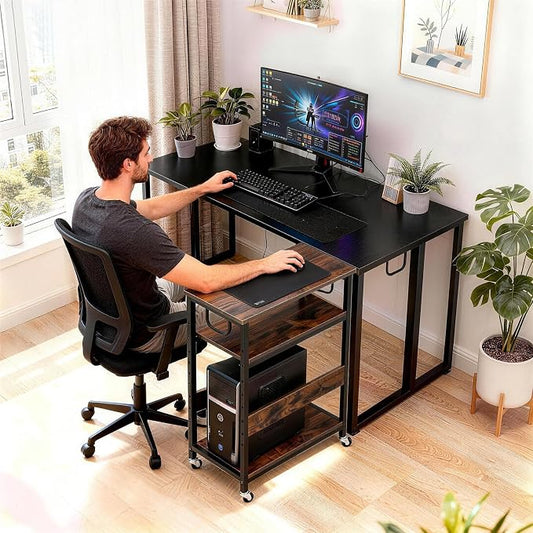 TooCust Computer Tower Stand, Computer & Machine Carts, Computers Towers Floor Stand, PC Towers Shelf, 3-Tier PC Tower Floor Stand with Side Shelf, Mobile Rolling CPU Holder Cart for Home Office