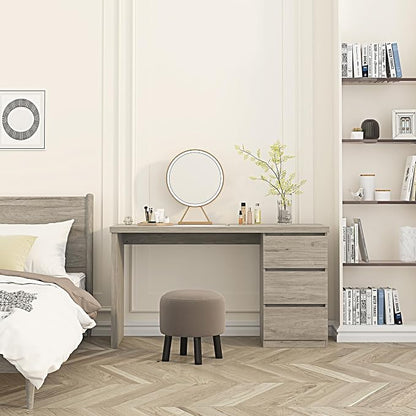 furtble Computer Desk with Drawers, 53.5 inches Wood Work Desk, Home Office Desk Workstation with Storage, Farmhouse Computer Table for Bedroom, Living Room, Grey Oak