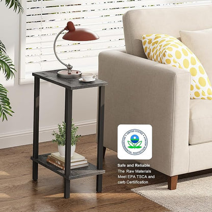 TUTOTAK Small Side Table, Narrow End Table, Set of 2, Skinny Sofa Table, Slim Nightstand, Couch Table, Living Room, Bed Room, Charcoal Grey TB01BY0622