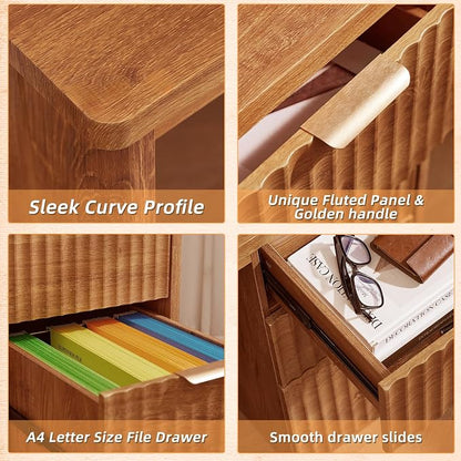 LEYAOYAO Office Desk 48" with 3 Drawers Storage File Cabinet Wood Fluted Desk for Computer Office Bedroom Home Furniture Tea Brown