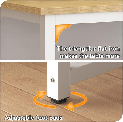 NSdirect 63" Computer Desk,Large Home Office Desk Wide Workstation 1 inch Thicker Tabletop for Writing,Games and Home Work PC Desk Modern Finish Wood Board and Sturdy Steel Legs,Oak+White