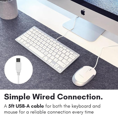 Macally USB Wired Keyboard and Mouse Combo for Mac and PC - Save Space with a Compact Small Apple Keyboard and Mouse for MacBook Pro/Air, iMac Mini/Pro