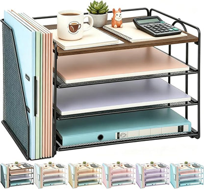 gianotter 4-Tier Paper Organizer With Magazine Holder, Desk Organizers and Accessories, Desk Accessories & Workspace Organizers, File Organizer for Office Supplies Storag (Wood, 4-Tier)