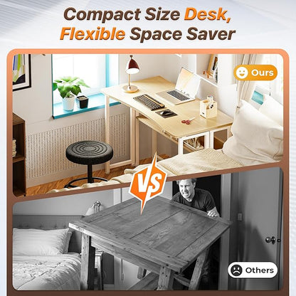 Huuger Folding Desk with Storage Shelf, 39.3 Inch Foldable Computer Table for Small Spaces, Space Saving Sofa Table for Couch, Writing Work Office Computer Desk, Easy to Fold, Oak