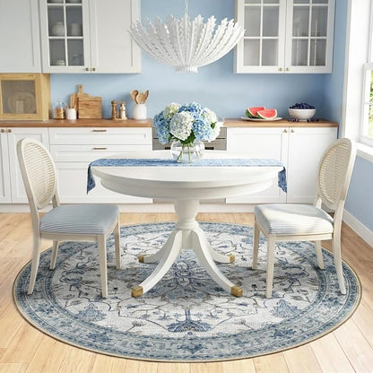 RELEANY Area Rugs Round 6ft Washable Non-Slip, Floral Vintage Distress Medallion Carpet for Living Room Bedroom Dining Room, Light Blue Navy Gray White
