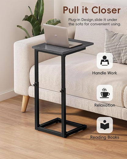 Vagusicc C-Shaped End Table, 33" Tall C Table Adjustable Height Side Table, Small Couch Table with Metal Frame, Slide Under Sofa TV Tray for Living Room, Bedroom, Bedside, Small Spaces, Gray Walnut