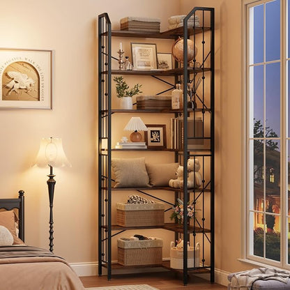 GarveeHome Corner Bookshelf 86" l Shaped Bookcase, Corner Bookshelves Industrial Bookcase 7 Tier l-Shape Bookshelf, Large Bookcases with Beaded Design Tall Display Rack Shelf for Living Room Bedroom