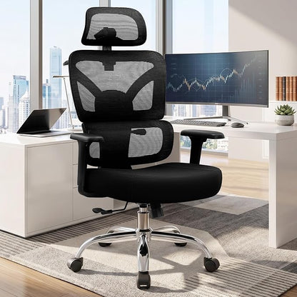 Ergonomic Office Desk Chair, Breathable Mesh Office Chair with Lumbar Support, Computer Desk Chairs Comfy for Home Office, Work, Study, 300LBS, Black, Upgrade