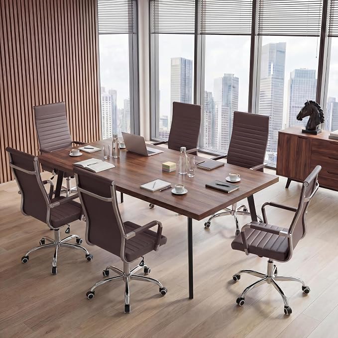 Furmax Ribbed Office Chair High Back PU Leather Executive Conference Chair Adjustable Swivel Chair with Arms (Bicolor Retro Brown)