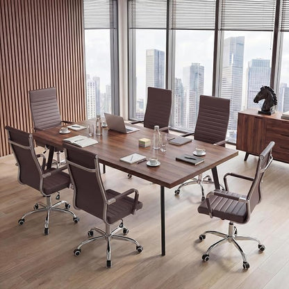 Furmax Ribbed Office Chair High Back PU Leather Executive Conference Chair Adjustable Swivel Chair with Arms (Bicolor Retro Brown)
