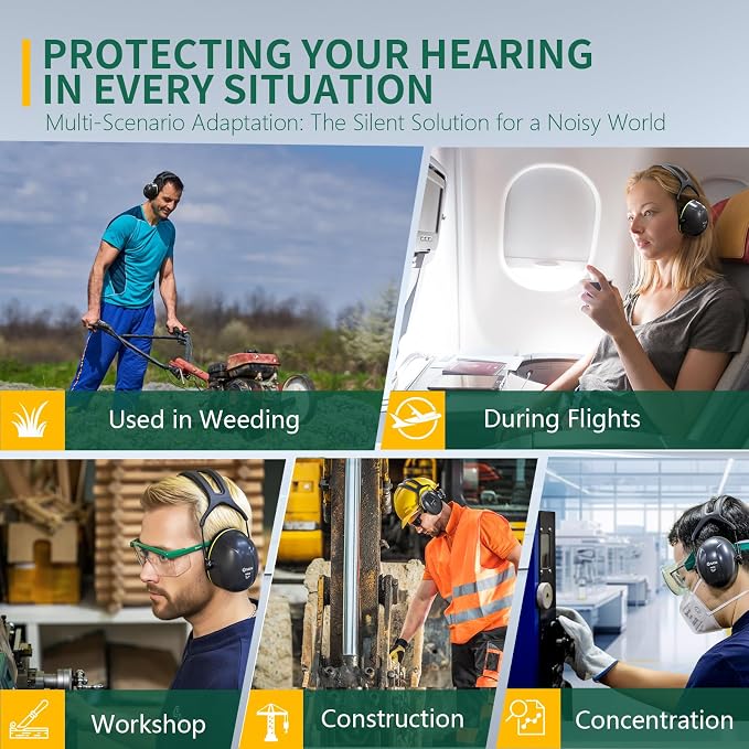 SATA NRR 31dB Hearing Protection Ear Muffs, SNR 37dB Noise Cancelling Headphones, Adjustable Safety Hearing Protector for Gun Shooters, Construction, Mowing