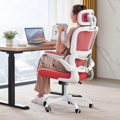 TRALT Office Chair Ergonomic Desk Chair, 330 LBS Home Mesh Office Desk Chairs with Wheels, Comfortable Gaming Chairs (Red)