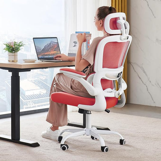 TRALT Office Chair Ergonomic Desk Chair, 330 LBS Home Mesh Office Desk Chairs with Wheels, Comfortable Gaming Chairs (Red)
