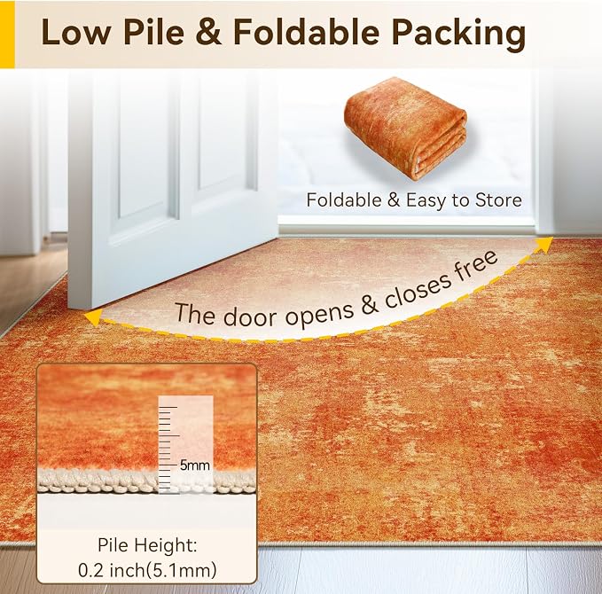 RELEANY Washable Area Rugs 6'x9' Non-Slip Modern Abstract Soft for Living Room Entryway Bedroom Kitchen, Print Pattern, Orange