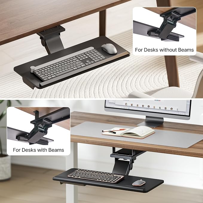 PEGZONE Keyboard Tray Under Desk Slide Out, 25 x 11 inch, Black | with Storage Drawer, Height Adjustable Swivel Tilt, Ergonomic Under Desk Mount Keyboard & Mouse Holder for Gaming Home Office