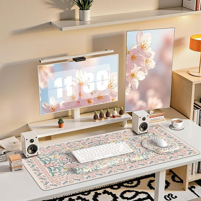 iCasso Desk Pad Mat, Large Mouse Pad and Keyboard Wrist Rest Set, Desk Protector Mat,4in1 Ergonomic Carpal Tunnel Keyboard Pad with Wrist Support for Desktop Cover Home Office Computer(Pink Flowers)