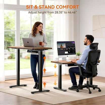 Standing Desk, 63 x 24 Inches Electric Height Adjustable Desk, Sit Stand up Desk, Memory Computer Home Office Gaming Desk with 3 Preset Heights, Table Cable Management Box, Brown