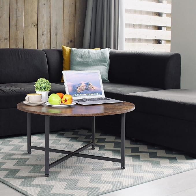 ZenStyle Round Coffee Table, Industrial Style Cocktail Desk Modern Leisure Tea Table, Kitchen Dining Table for Living Room, Dining Room, Tea, Home Office Balcony with Durable Metal Frame