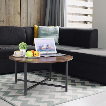 ZenStyle Round Coffee Table, Industrial Style Cocktail Desk Modern Leisure Tea Table, Kitchen Dining Table for Living Room, Dining Room, Tea, Home Office Balcony with Durable Metal Frame