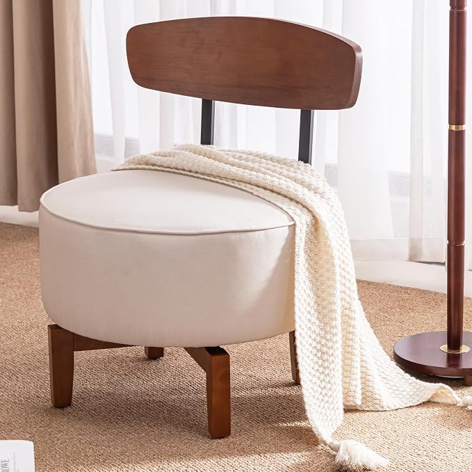 Swivel Accent Chair Living Room with Back, upholstered Wood Chair for Bedroom Office, mid Century Modern Linen Cream