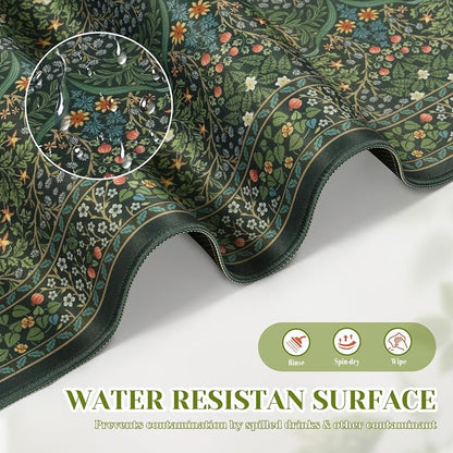 iCasso Aesthetic Floral Desk Mat, L Mouse Pads, Anti-Slip Mousepad with Stitched Edges, Waterproof Computer Pad 11.8"x31.5", Desk Accessories Office Decor for Women(Retro Green)