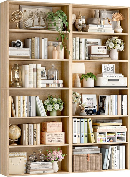 FOTOSOK 6-Tier Open Bookcase and Bookshelf, Freestanding Display Storage Shelves Tall Bookcase for Bedroom, Living Room and Office,Light Oak Set of 2