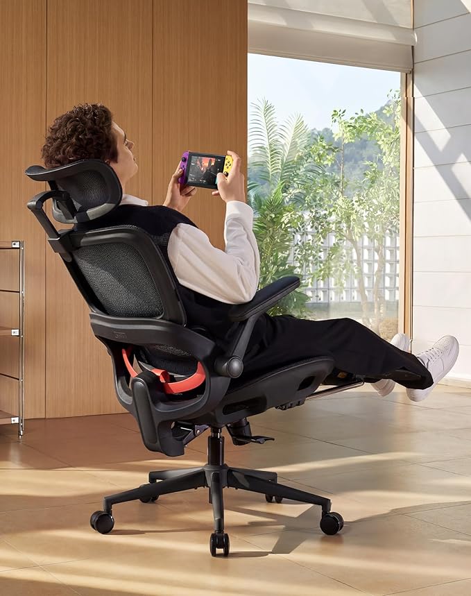 SIHOO B100 PRO Ergonomic Office Chair with Footrest, Mesh Office Chair with Adaptive Lumbar Support, Computer Chair with Wide Headrest, Desk Chair with 360° Rotatable Flip-Up Armrests, Jet Black