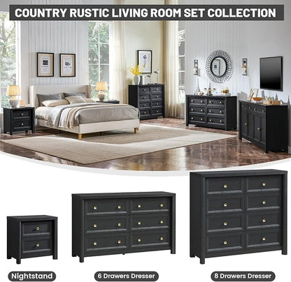 Standifurno Black Night Stand for Bedroom, Rustic Nightstand with 2 Drawers, Black and Gold Nightstand with Metal Knobs Farmhouse Wood Bedside Table End Table Living Room Sofa Side Table 22.8” Wide