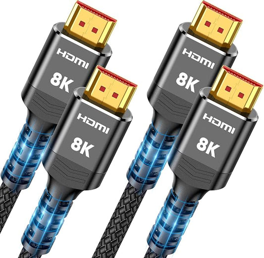 Highwings 8K HDMI 2.1 Cable 2-Pack 10FT, Slim Ultra High Speed HDMI Braided Cord-48Gbps,4K@120Hz 8K@60Hz, HDCP 2.2&2.3, Dynamic HDR,eARC,DTS:X,RTX 3090,Compatible with Roku TV/HDTV/PS5/Blu-ray