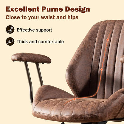 Home Office Chair,Ergonomic Computer Chair with Lumbar Support Adjustable Height,Mid-Century Modern Office Chair with Rolling Swivel Chair for Home Office Game Study(Suede Mid Back Chair,Dark Brown)