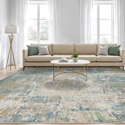 8x10 Area Rugs Living Room: Washable Large Abstract Neutral Modern Soft Rug Stain Resistant Indoor Floor Non-Slip Accent Carpet for Bedroom Nursery Playroom Office Dining Room Home Decor- Teal