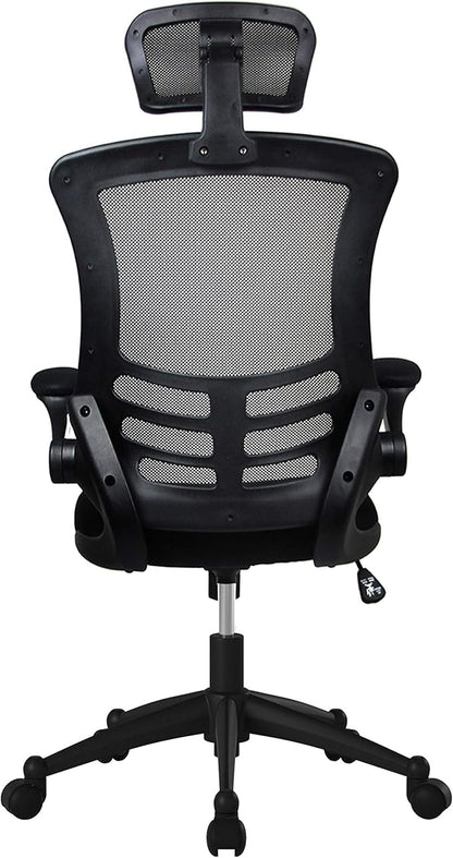 Techni Mobili Modern Ergonomic High-Back Office Chair, Executive Mesh Home Office Chair with Adjustable Headrest & Flip Up Arms, Black , 49.5" x 26.37" x 26.37"