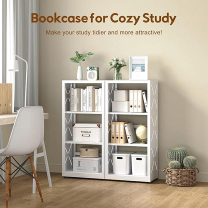 UNICOLY Bookshelves and Bookcases, 3 Tier Metal Bookshelf with Adjustable Shelves and Bookends, Open Shelf Bookcase, Display Shelves for Home Decor Bedroom, Living Room, Home Office, White