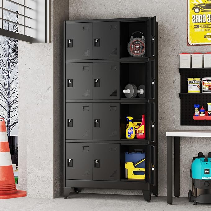 erosoei Metal Lockers for Employees, 12 Doors Metal Storage Locker | with Card Slot and Ventilation Holes, Steel Employee lockers for Home Office School Gym Garage, Requires Installation