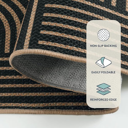 Lahome Enfys Modern Geometric Outdoor Easy Jute Rug, 3x5 Indoor Outdoor Rugs for Entryway Black Living Room Carpet, Farmhouse Washable Non Slip Carpet for Patio Courtyard Bedroom