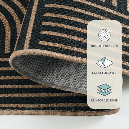 Lahome Enfys Modern Geometric Black Runner Rug, 2x8 Indoor Outdoor Hallway Kitchen Runner Rug with Rubber Backing, Farmhouse Washable Non Slip Non Shedding Floor Carpet for Bedroom Entry Patio