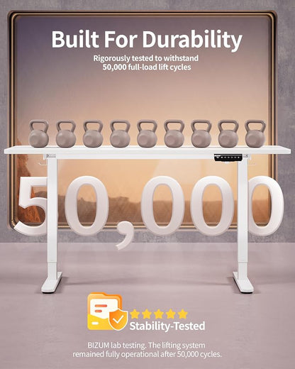 BIZUM Electric Standing Desk 63 x 24 Inch Computer Desk-Gaming Desk White Home Office Desks Height Adjustable Memory Stand Up Computer Workstation