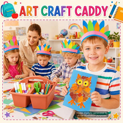 6 Pack 3 Compartment Small Caddy Plastic Classroom Organizer with Handle Portable Teacher Supply Storage Caddy Craft Art Caddies for Pencil, Crayon, Marker, Home, Office, School Supplies(Boho Earthy)