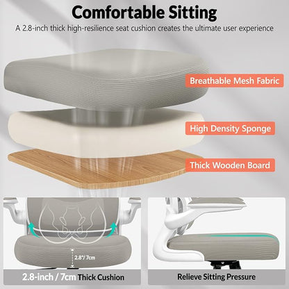 BESTFAIR Ergonomic Mesh Office Chair, Breathable Mesh Computer Desk Chair, Adjustable Lumbar Support, Flip-up Armrests, Executive Swivel Chair for Home Office, LightGray Pack of 10