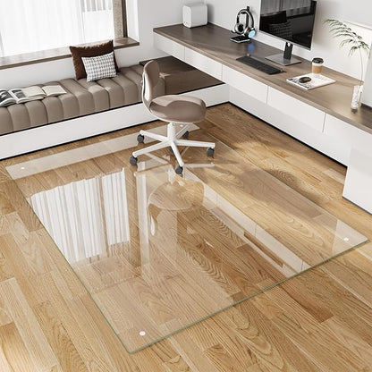 Glass Chair Mat 60" x 80" Heavy Duty Tempered Glass Office Chair Mat, Glass Floor Mat with Round Corner and Polished Edge for Smooth Glide, Office Chair Mat for Carpet, Hardwood Floor