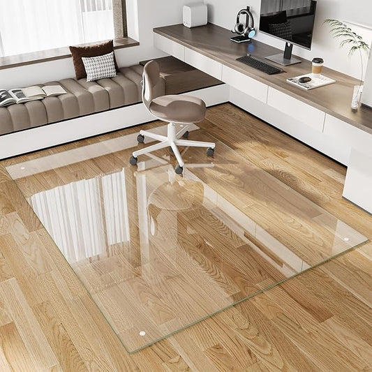Glass Chair Mat 60" x 80" Heavy Duty Tempered Glass Office Chair Mat, Glass Floor Mat with Round Corner and Polished Edge for Smooth Glide, Office Chair Mat for Carpet, Hardwood Floor