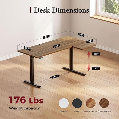 Klicelor L Shaped Standing Desk, 55 Inch Electric Height Adjustable Desk with Memory Preset, Reversible Sit Stand Up Computer Workstation for Home Office, Splice Board, Dark Walnut