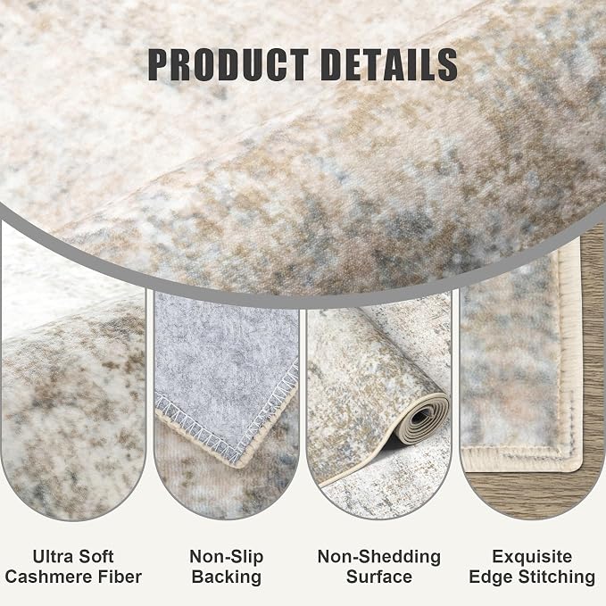Washable Area Rug 3x10 Entryway Rug: Washable Modern Abstract Soft Thin Rug Indoor Floor No Slip Carpet for Bedroom Dining Room Farmhouse Nursery Home Office - Brown Grey