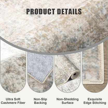 Washable Area Rug 2x3 Entryway Rug: Washable Modern Abstract Soft Thin Rug Indoor Floor No Slip Stain Resistant Carpet for Bedroom Dining Room Farmhouse Nursery Home Office - Brown Grey